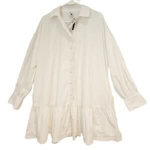 NWT River Island UK White Cotton Ruffle Eyelet Button-Up Mini Dress UK 14 US 10